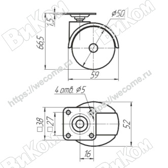 Оптом купить Опора колесная (мебельное колесо) 50 мм с пятой В9 (200*) 9.1в ИЖ в мебельная фурнитура оптом и в розницу ВиКом.