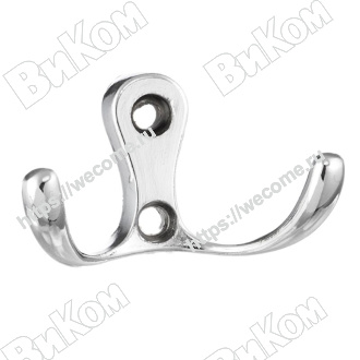 Оптом купить Крючок KR 0010, двухрожковый, хром (30х55х30 мм), KERRON (75*) в мебельная фурнитура оптом и в розницу ВиКом.
