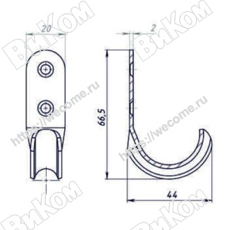 Оптом купить Крючок вешалка однорожковый №7, без покрытия (300*) в мебельная фурнитура оптом и в розницу ВиКом.