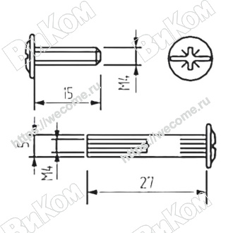 Оптом купить Стяжка межсекционная М4 (5х27) никель (1000, 4000*) в мебельная фурнитура оптом и в розницу ВиКом.