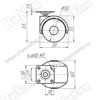 Оптом купить Опора колесная (мебельное колесо) 50 мм с пятой В1 (200*) 8.2в  ИЖ в мебельная фурнитура оптом и в розницу ВиКом.