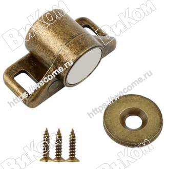 Оптом купить Магнитная защелка круглая, бронза (2*) в мебельная фурнитура оптом и в розницу ВиКом.