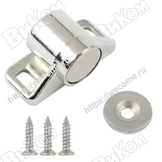 Оптом купить Магнитная защелка круглая, хром (2*) в мебельная фурнитура оптом и в розницу ВиКом.