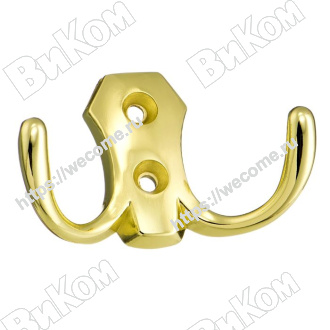 Оптом купить Крючок KR 0020 OT, двухрожковый, золото (26х75х45 мм) KERRON (70*) в мебельная фурнитура оптом и в розницу ВиКом.