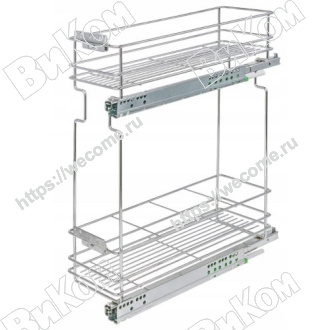 Оптом купить Корзина Cargo mini 200мм 2-ур, хром, бок. креп. 440*155*470 с доводчиком в мебельная фурнитура оптом и в розницу ВиКом.