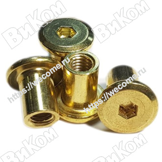 Оптом купить Гайка эриксона М6х12, глухая, латунь (4мм) (2500*) в мебельная фурнитура оптом и в розницу ВиКом.