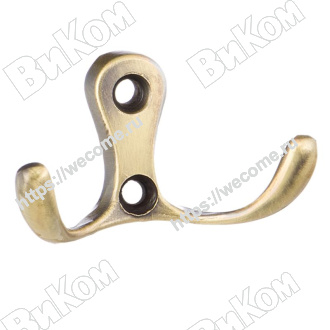 Оптом купить Крючок KR 0010 АВ, двухрожковый, античная бронза (30х55х30 мм), KERRON (75*) в мебельная фурнитура оптом и в розницу ВиКом.