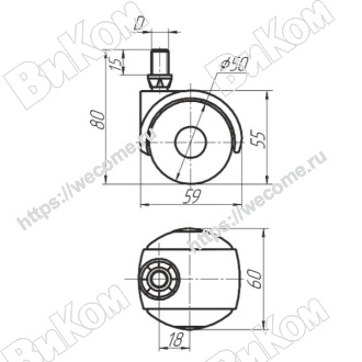 Оптом купить Опора колесная (мебельное колесо) 50 мм с резьбовым Штырем М10  (200*)  В1 в мебельная фурнитура оптом и в розницу ВиКом.