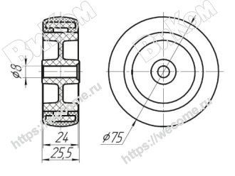 Оптом купить Колесо обрезиненное 75х25,5 мм (50*) в мебельная фурнитура оптом и в розницу ВиКом.