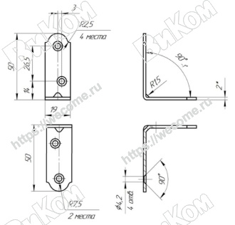 Оптом купить Уголок УМ-50 цинк (700*) Н в мебельная фурнитура оптом и в розницу ВиКом.