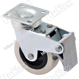 Оптом купить Опора колесная (мебельное колесо) 50 мм, Н=70 подшипниковая с пятой Обрезиненная с Тормозом №254 в мебельная фурнитура оптом и в розницу ВиКом.