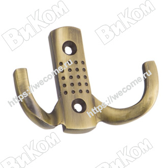 Оптом купить Крючок KR 0060 AB, двухрожковый перфорация, бронза (30х75х58 мм) KERRON (60*) в мебельная фурнитура оптом и в розницу ВиКом.
