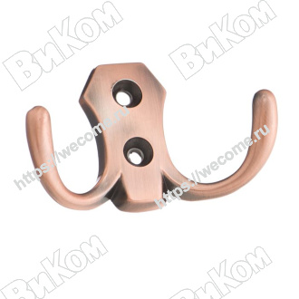 Оптом купить Крючок KR 0020 АС, двухрожковый, античная медь (26х75х45 мм) KERRON (70*) в мебельная фурнитура оптом и в розницу ВиКом.