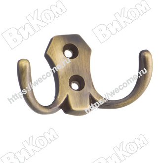 Оптом купить Крючок KR 0020 АВ, двухрожковый, античная бронза (26х75х45 мм)  KERRON (70*) в мебельная фурнитура оптом и в розницу ВиКом.
