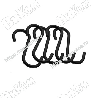 Оптом купить Крючок для рейлинга малый S-обр.(защелка), 60х40мм, черный LE 311С BL (5 шт в компл) в мебельная фурнитура оптом и в розницу ВиКом.