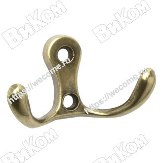 Оптом купить Крючок KR 0010 OAB, двухрожковый, оксидная бронза (30х55х30 мм), KERRON (75*) в мебельная фурнитура оптом и в розницу ВиКом.