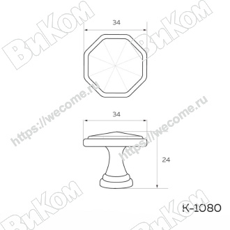 Оптом купить Ручка кнопка К-1080 OT золото KERRON (120*) в мебельная фурнитура оптом и в розницу ВиКом.