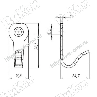 Оптом купить Крючок вешалка малый (1 отв.), цинк (200*) К в мебельная фурнитура оптом и в розницу ВиКом.