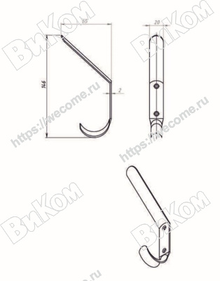 Оптом купить Крючок вешалка №4, 150 мм, цинк (100*) в мебельная фурнитура оптом и в розницу ВиКом.