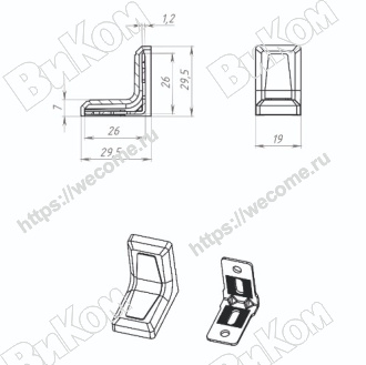 Оптом купить Уголок 26х26 цинк с декоративной накладкой, черный (250*) в мебельная фурнитура оптом и в розницу ВиКом.