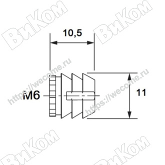 Оптом купить Футорка пластиковая белая, М6, M11х L10,5 мм, распорная (1000, 10 тыс*) в мебельная фурнитура оптом и в розницу ВиКом.