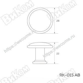 Оптом купить Ручка кнопка RK-015 AB 27 мм, античная бронза KERRON (100*) в мебельная фурнитура оптом и в розницу ВиКом.