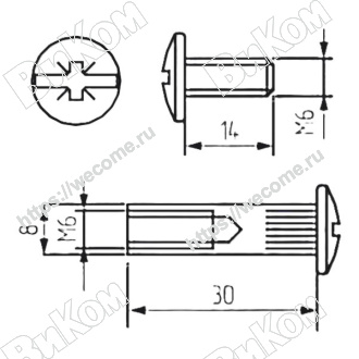 Оптом купить Стяжка межсекционная М6 (8х30) никель (500,1000*) в мебельная фурнитура оптом и в розницу ВиКом.